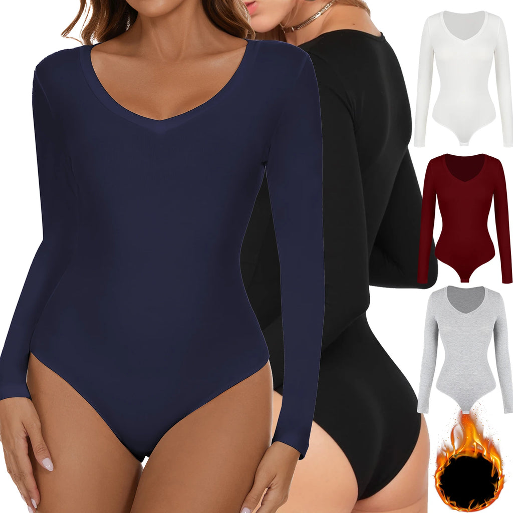 Sexy Long Sleeve Deep V Bodysuit