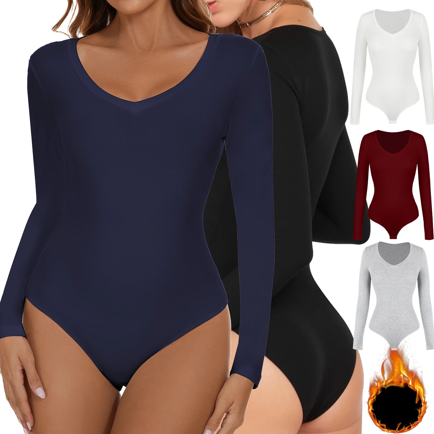 Sexy Long Sleeve Deep V Bodysuit