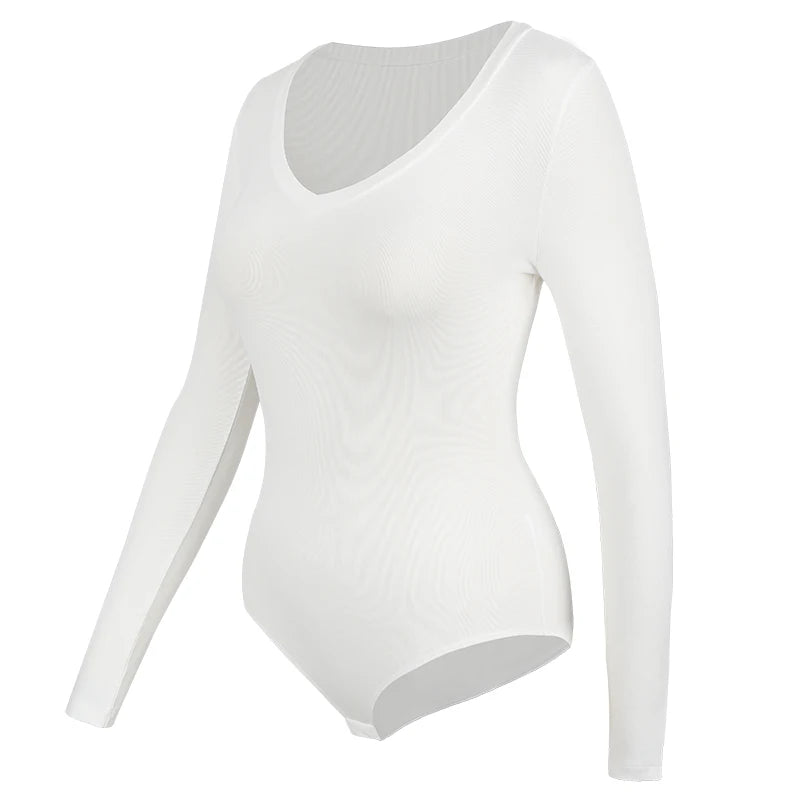 Sexy Long Sleeve Deep V Bodysuit