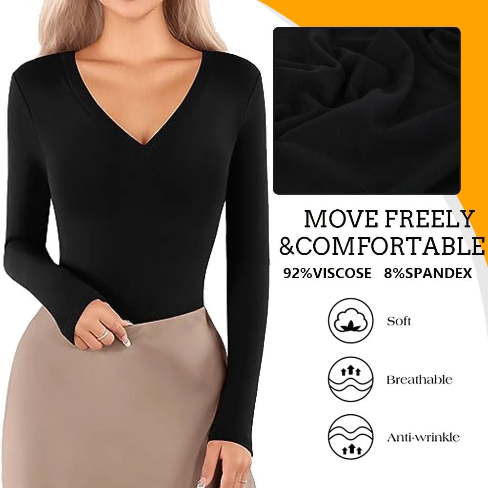 Sexy Long Sleeve Deep V Bodysuit - Body Loves
