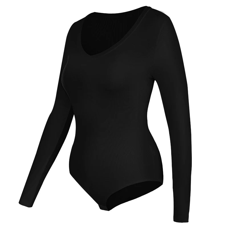 Sexy Long Sleeve Deep V Bodysuit - Body Loves