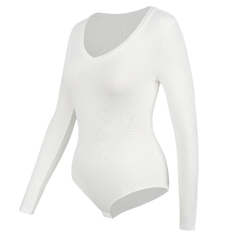Sexy Long Sleeve Deep V Bodysuit - Body Loves