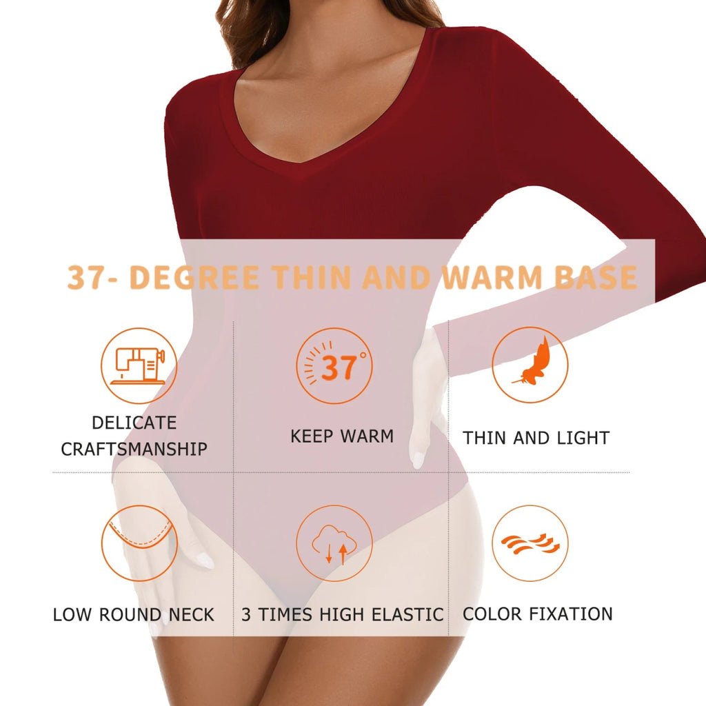 Sexy Long Sleeve Deep V Bodysuit - Body Loves