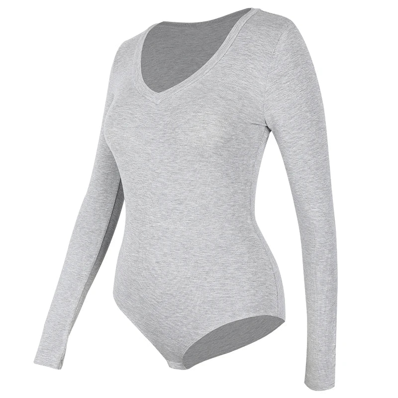 Sexy Long Sleeve Deep V Bodysuit - Body Loves
